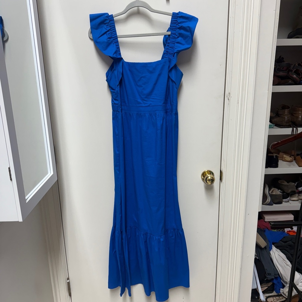 Chic Blue Maxi Dress with Ruffle Sleeves